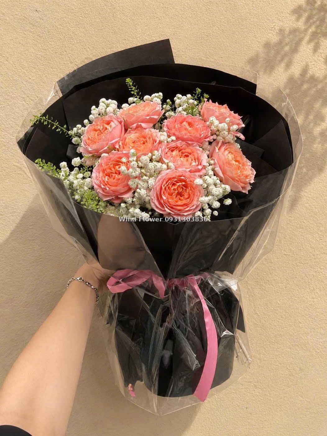 Bó hoa hồng cam nhạt